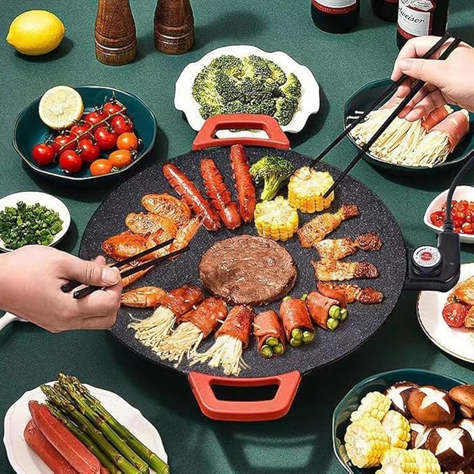 Electric grill, Korean style household electric grill, smokeless meat grilling machine, electric grilling plate, iron plate, meat grilling pot, large