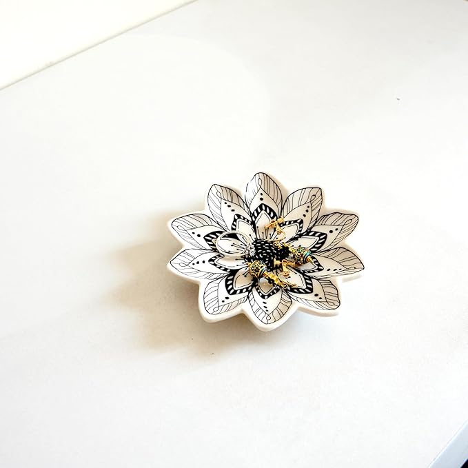 Small Flower Jewelry Dish Tray, Decorative Ceramic Trinket Dish, Modern Accent Tray for Vanity