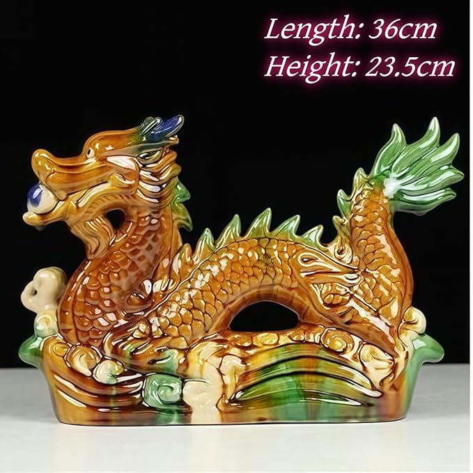 Art Sculpture/Figurine/Decorative Ceramic Zodiac Dragon Sculpture Asian Feng Shui Ornaments Symbolize Power and Nobility Colorful