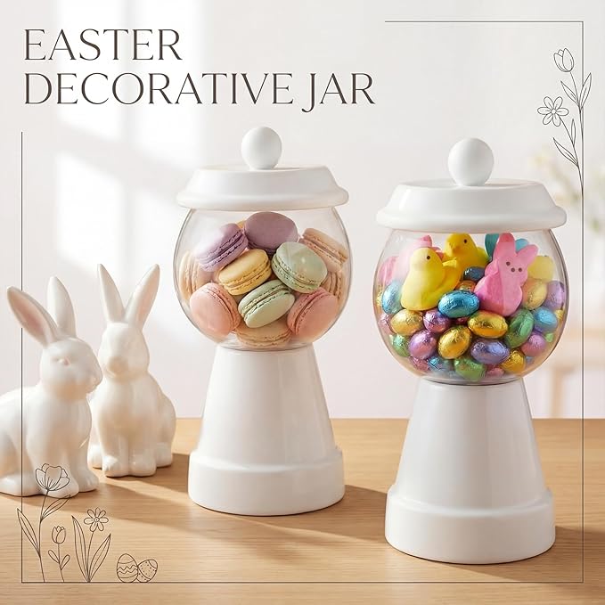 Thyle 27 oz Plastic Candy Jar with Lid Ceramic Candy Jar Food Storage Container for Easter Wedding Party Centerpieces DIY Gifts Game Table Ornament Holder Treats(White)