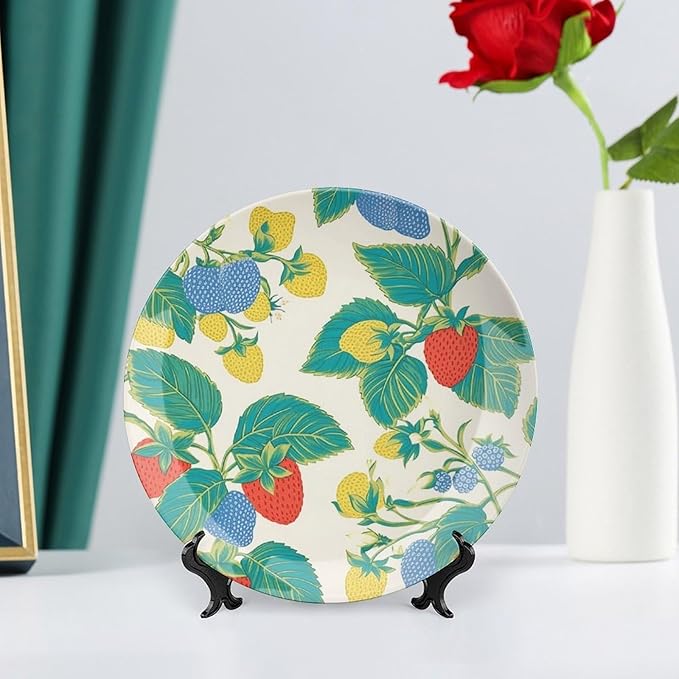 Summer Cherry Lemon Citrus Garden China Plates of 6", 7", 9", 10", Custom Hand Painted Wall Hanging Decor, Display Kitchen Decorations Home, with Display Stand And Hook Up