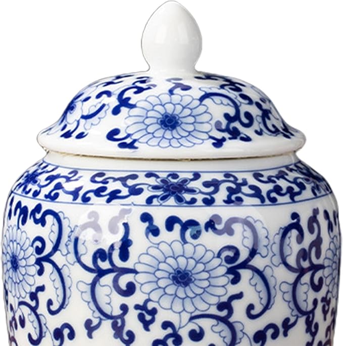 Fenteer Ceramic Ginger Jar Vase Multi Purpose Decorative with Lid Porcelain Jars Asian Ginger Jar for Home Decor Countertop Home Floral Arrangement, Blue Flower