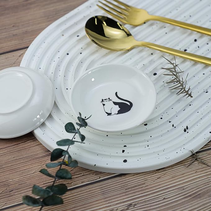 SOCOSY Super Cute Gentleman Cat Ceramic Sauce Dish/Seasoning Dish/Sushi Soy Dipping Bowl/Appetizer Plates/Serving Dish for Kitchen Home(Set of 6)