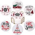 6 Pcs Ceramic Christmas Coasters with Holder Best Absorbent Drink Coasters Set Cute Xmas Holiday Coaster Set Coffee Table Decor Funny Christmas Decoration Housewarming Gift Festive Cup Coasters