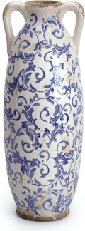 VICTOR & TERESA Blue and White Floor Vase for Pampas Grass, 14'' Tall Vase for Home Decor, Ceramic Farmhouse Decorative Large Vases for Flower, Mantel, Living Room, Shelf, Centerpieces, Gift for Her