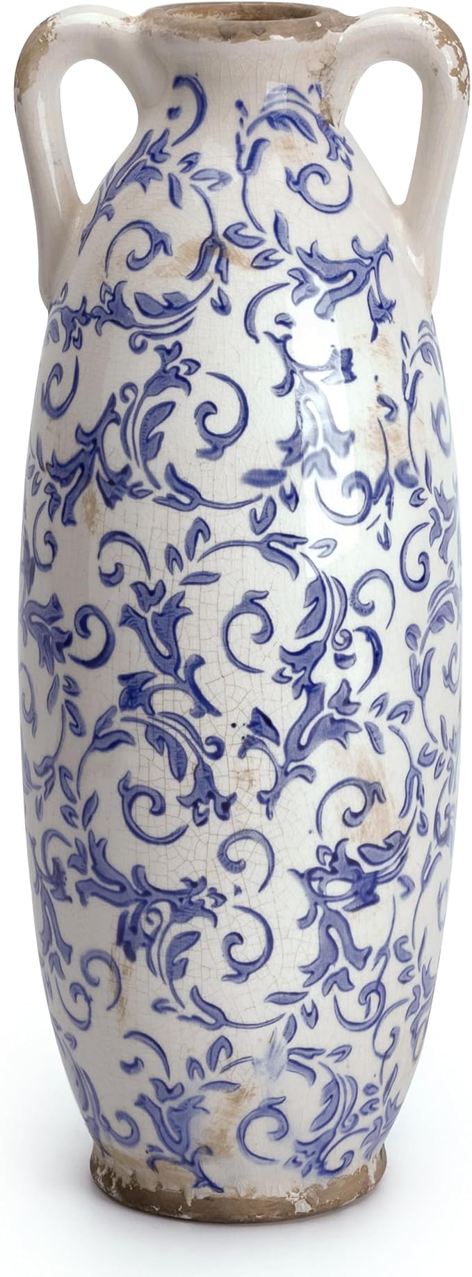 VICTOR & TERESA Blue and White Floor Vase for Pampas Grass, 14'' Tall Vase for Home Decor, Ceramic Farmhouse Decorative Large Vases for Flower, Mantel, Living Room, Shelf, Centerpieces, Gift for Her
