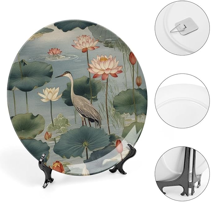 Birds And Lotus Flowers Fashion Plates for Display Art Decoration Table Supplies Household Wall Holiday Party Decorations Personalized Gifts for Men Women Halloween, 6", 7", 9", 10"