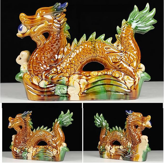 Statue Crafts Ceramic Zodiac Dragon Sculpture Asian Feng Shui Ornaments Symbolize Power and Nobility Green