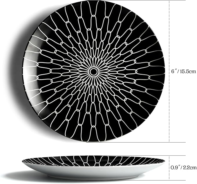 6-Inch Appetizer Plates Set of 6, Black and White Grid Ceramic Plates, Modern Checkerboard Appetizer/Dessert Plates, Microwave & Dishwasher Safe