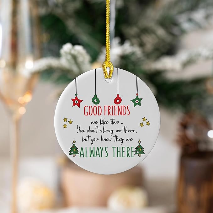 NGHYANA Ceramic Christmas Ornament 3.2 Inch Good Friends Quote Holiday Decoration