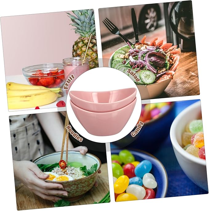 2pcs Handmade Ceramic Salad Bowls Small Pink Multipurpose Tableware for Soup Noodles Rice Fruits for Home Dining and Serving