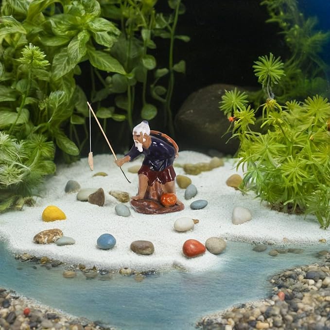 Operitacx 2pcs Miniature Fisherman Figurines Ceramic Asian Zen Garden Decoration for Aquarium and Bonsai Fish Tank Micro Landscape Outdoor Patio Sculptures