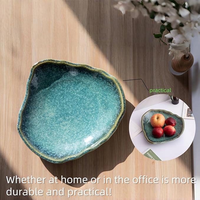 10'' Large Decorative Bowl - Ceramic Decorative Dish for Kitchen Counter, Key Bowl for Entryway Table, Modern Centerpiece Decor Dish for Home Decor Accents, .(10“GREEN)