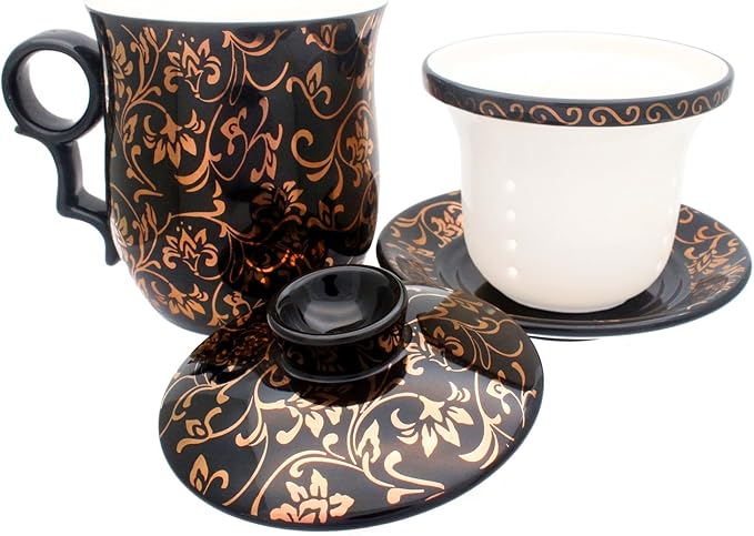Porcelain Tea Cup with Infuser Lid and Saucer Sets - Chinese Jingdezhen Ceramics Coffee Mug Teacup Loose Leaf Tea Brewing System for Home Office