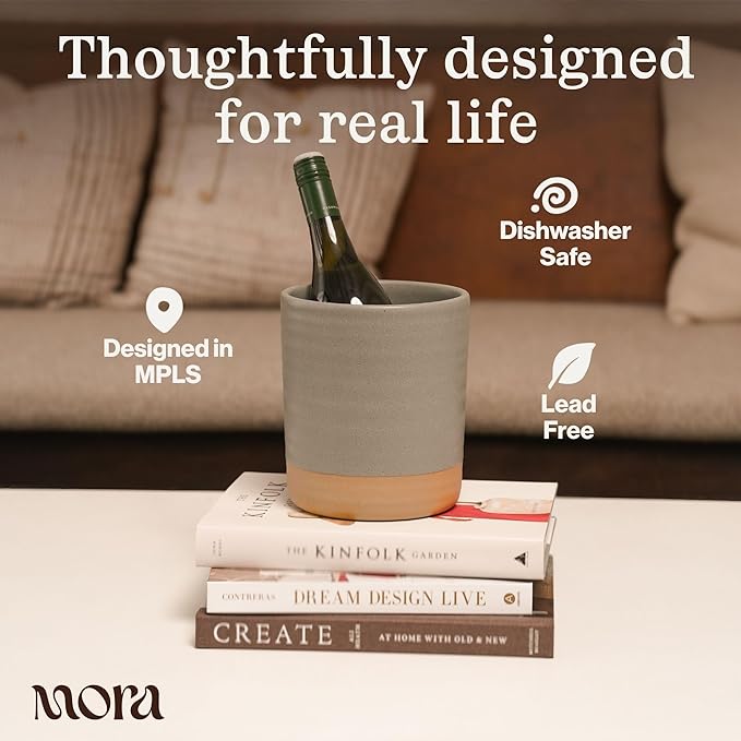 Mora Ceramic Kitchen Utensil Holder - Wooden Spoon & Spatula Crock for Countertop, Modern Farmhouse Home Decor, Large 7.3" Cooking Organizer for Stove Top and Counter - Heavy & Sturdy - Terracotta