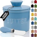 PriorityChef Butter Crock with Lid with Water Line, Ceramic French Butter Dish to Leave On Counter, Light Blue