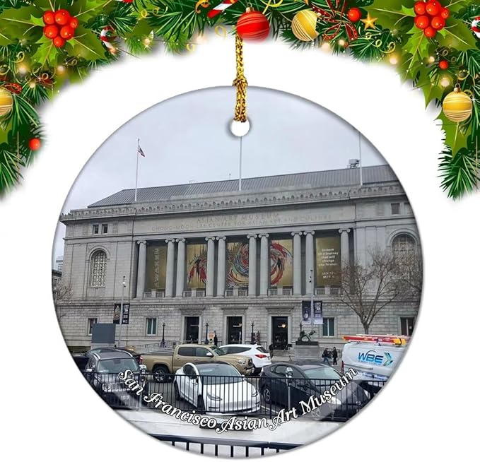 California San Francisco Asian Art Museum USA America Christmas Ornaments Ceramic Round Hanging Pendant Xmas Decor City Travel Souvenirs 3" Porcelain Double Sided