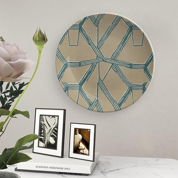 Christmas China Plates for Display Fuchsia Ikat Geometric Teal Farmhouse Club Supplies Ceramic Salad Plates with Display Stand Personalized Gifts for Men Women, 6", 7", 8", 10"