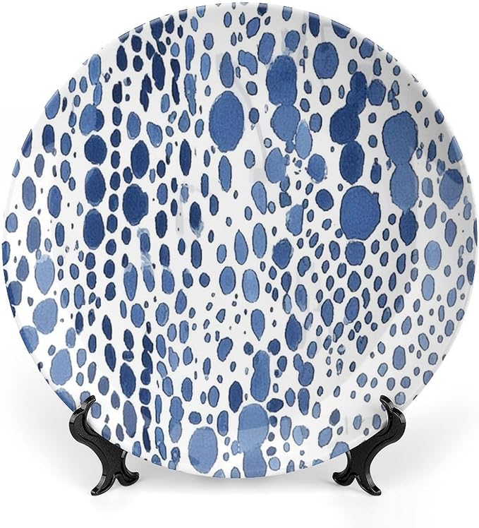 Fashion Plates Blue And White Watercolor Dots Custom Decor for Art Decoration Household Housewarming Gifts Farmhouse Dinner Plates Unique Art with Stand, Multi Sizes by Choosing, Gifts for Men Women