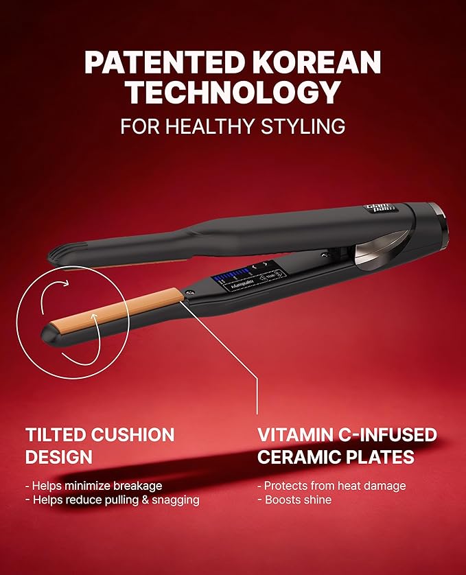 GLAMPALM Classic Volumizing 0.4" | Ceramic Flat Iron Infused with Vita-C Curved Plates for Volume & Curl Korean No.1 Hair straighteners for Women, Root Volume Iron | GP102
