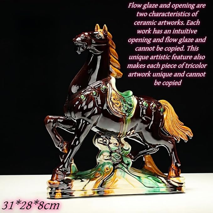 Sculpture Collectibles Ceramic Horse Sculpture Home Office Living Room Ornaments High-End Feng Shui Decorations Asian Art Green Large