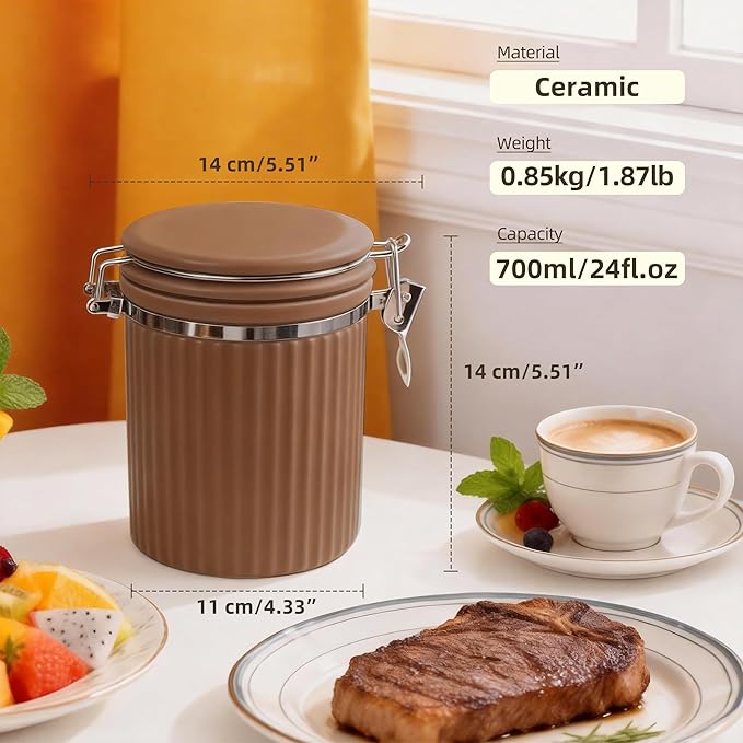 Ceramic Kitchen Canisters Porcelain Food Storage Jar with lie 700ml/24 fl.oz Airtight Freshness Oxidation-Resistant for Flour, Sugar, Coffee,Tea, Oatmeal, Biscuits, Pantry & Countertop Organization