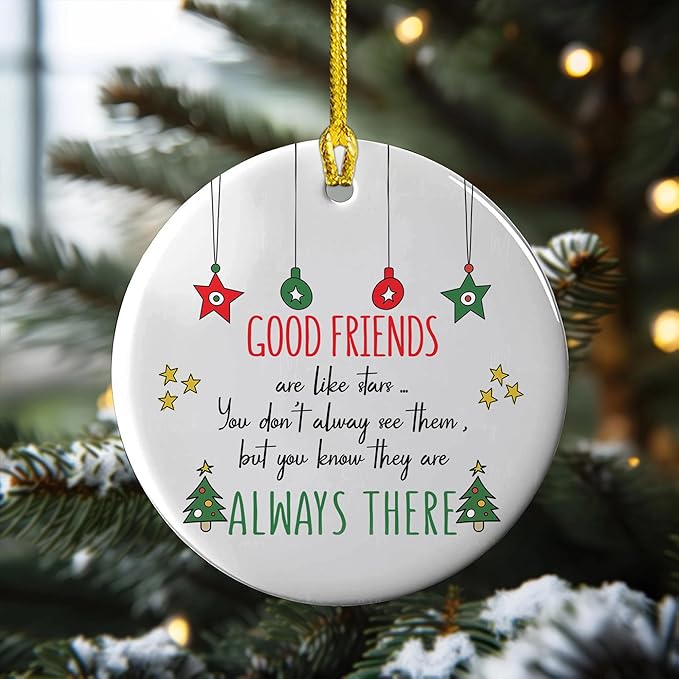 NGHYANA Ceramic Christmas Ornament 3.2 Inch Good Friends Quote Holiday Decoration