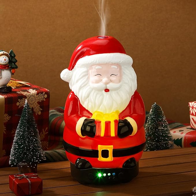 120ml Retro Santa Claus Ceramic Santa Claus Diffuser Christmas Essential Oil Diffuser Gift Holiday Present for Essential Oil Small Aromatherapy Humidifier Warmer for Home Office Decor
