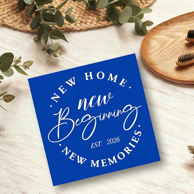 MUBIAO Rustic 2026 New Home Housewarming Gifts Ideasfor Women Men Friend Home Desk Shelf Decor - 5.1 x 5.1 Inches New Memories Decor Accessories - Blue