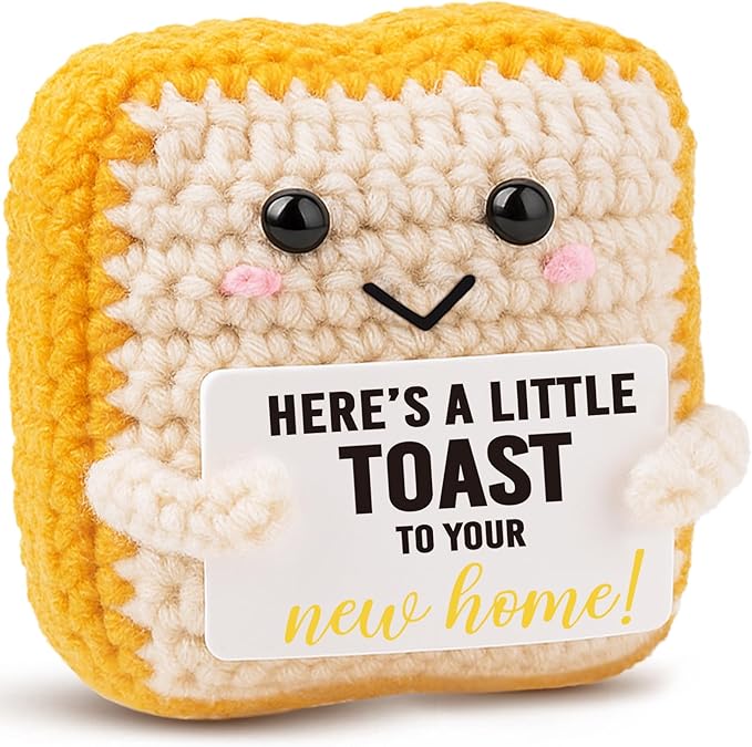 MAMAGIFTREE New Home Gift - Housewarming Gift for Homeowners, Friends, Couple - Crochet Toast Congrats on Your New Home - Handmade Amigurumi Decor, Unique Moving Present for Him, Her