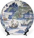 Asian Scenic in Blue And Kelly Green Chinoiserie Ceramic Decorative Plate for Display Housewarming Gifts Club Supplies Festival Wall Holiday Party Decorations Custom Gifts for Men Women Holiday