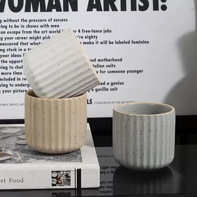 Vintage Ceramic Mug, Japanese Tea Cup 6oz Striped Cup No Handle Drinking Cup for Latte Milk Water Beverage Juice Microwave and Dishwasher Safe, Minimalist coffee Cup-Nordic White