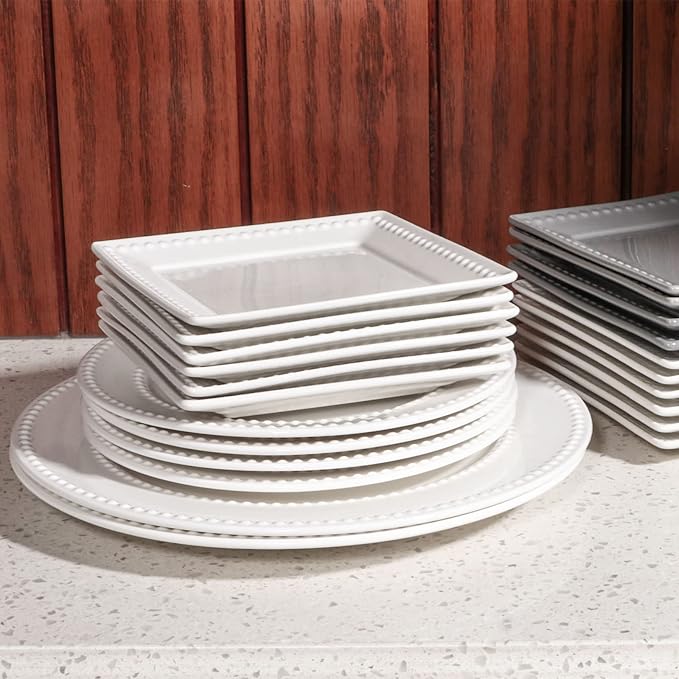 Embossed Salad Plates Set of 4, 8 inch White Ceramic Dessert Appetizer Plates, Small Dinner Plates, Restaurant Kitchen Dish, Scratch-Resistant, Chip-Resistant, Oven Microwave Dishwasher Safe