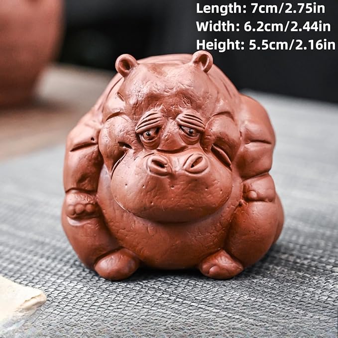 Purple Sand Hippopotamus Statue Tea pet Mini Rhinoceros Ceramic Sculpture kung fu Tea Accessories Decoration Home Bookshelf Desktop Decoration Ornaments Statue (Old Hippopotamus)