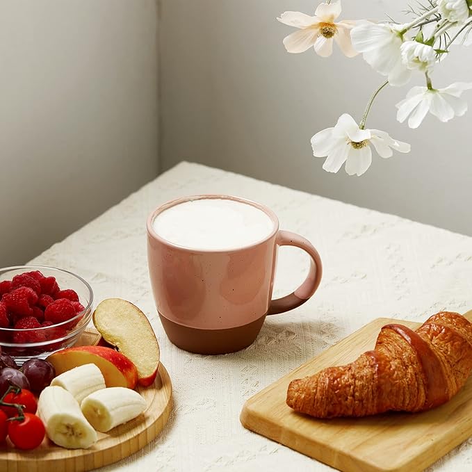 White Ceramic Coffee Mugs Set of 6 (Large),18 oz Coffee Cups with Handle, Latte Mug, Big Mug for Women, Men, Great for Tea Hot Chocolate, Microwave Safe, Modern, Unique Style for Any Kitchen