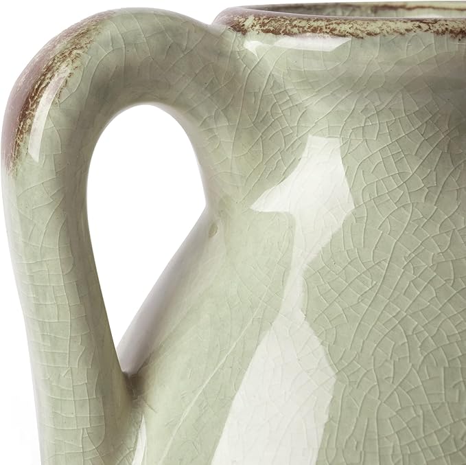 VICTOR & TERESA Green Floor Vase for Pampas Grass, 11'' Tall Vase for Home Decor, Ceramic Farmhouse Decorative Large Vases for Flower, Mantel, Living Room, Shelf, Centerpieces, Gift for Mom
