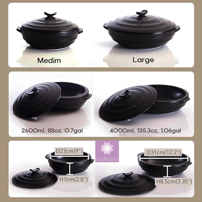 [Petalite Mineral, Family-size] Korean Earthenware Pot Ttukbaegi,2600ml, 88oz Ceramic Clay Cooking Pot Casserole, Heat Resistant Ceramic Pot, Zero-Crack Stone Bowl Stockpot Soup Cookware