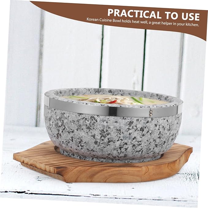 Korean Pot Stone Bowl Heat Retaining Bowl Bibimbap Tray Korean Cuisine Wood Base