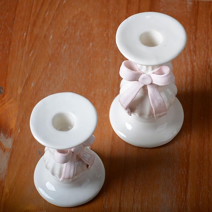 SEINHIJO 2pcs Ceramic Taper Candle Holder - Decorative Tall Candle Stand Candlestick Holder for Wedding Dining Table Party Decoration 5.9inch