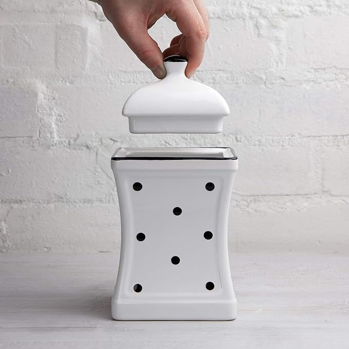 City to Cottage Handmade White And Black Dot Large Ceramic 31.5oz/900ml Kitchen Storage Jar with Lid | Pottery Canister, Cookie Jar, Housewarming Gift