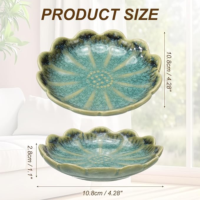 uxcell Candle Holder Plates, 4 Inch Ceramic Candle Tray Tealight Incense Holder Dish Candlestick for Tea Light Aromatherapy Wedding Rustic Vintage Home Decor, Sunflower Green