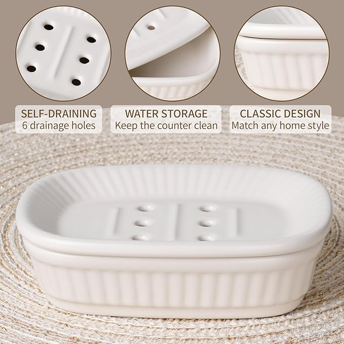 White Bathroom Accessory Set 5PCS, Ceramic Bathroom Accessories Set, Classic Design Bathroom Accessories Sets Complete, Home Apartment Modern Bathroom Decor Vanity Countertop, ANTIS'S HOME