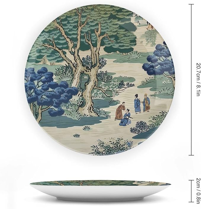 Asian Scenic Dynasty Blue And Green Decorative Plate for Display Farmhouse Housewarming Gifts Supplies Wedding Wall Holiday Party Decorations Custom Gifts for Men Women Christmas, 6", 7", 9", 10"