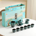 Chinese Tea Set, 10-Piece Ceramic Set with Teapot and Cups, Gongfu Tea Set,Tea Gift Sets,Outdoor and Office (Dark Green)