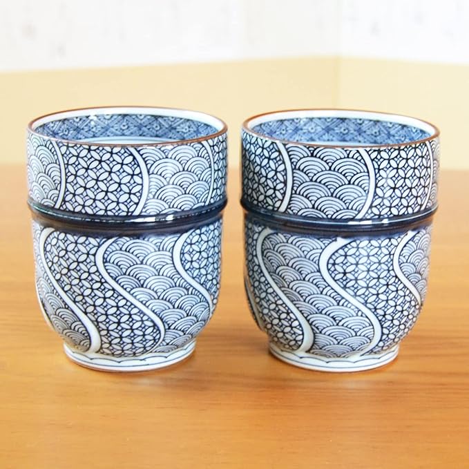 有田焼やきもの市場 Japanese Yunomi Tea Cup set of 2 Arita Imari ware Made in Japan Jimon-Ori Large