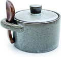 Ceramic Salt Cellar With Lid & Spoon,8oz Salt Container For Countertop,Sugar Bowl,Spice Jar(Gray)