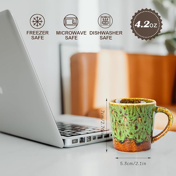 4.2 oz Espresso Cups Set of 2, Ceramic Coffee Mugs Demitasse Cups, Small Espresso Mugs for Shot of Coffee, Tea Cups with Handles, Gift for coffee Lovers