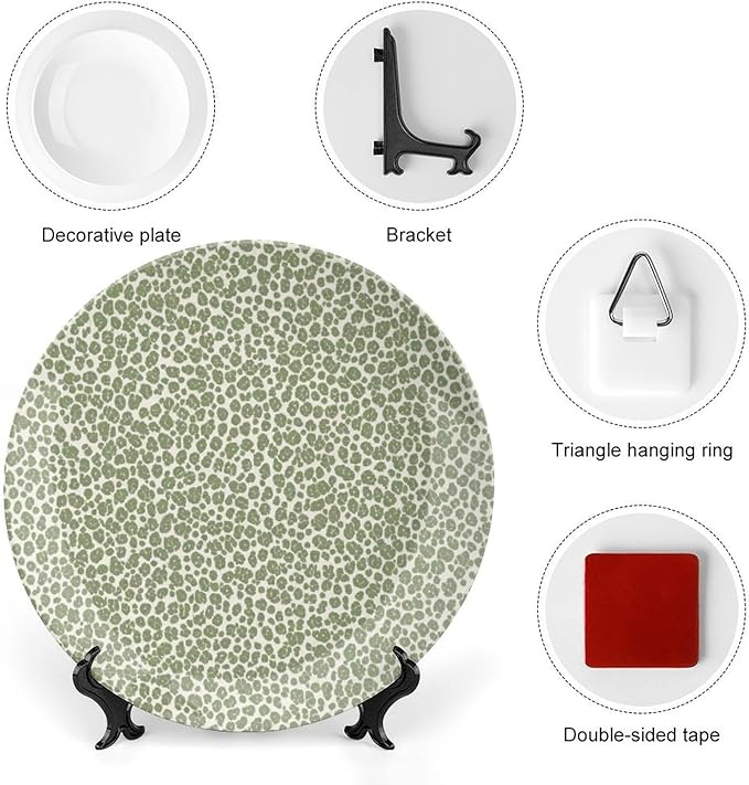 Custom Gifts Fashion Plates, Sage Green Navy Cheetah Leopard Animal Print Ceramic Dinner Plates Festival Including Bracket And Special Hook, Antique Decor for Home Club Display, 6", 7", 8", 10"