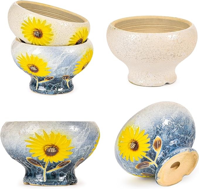 Sungmor Small Succulent Planters Set of 2, Beautiful Hand Crafted Ceramic Plant Pots Cute Cactus Pot, 6.5 Inch Flower Pots for Indoor Plants with Drainage, Desktop Windowsill Home Office Decor Pots