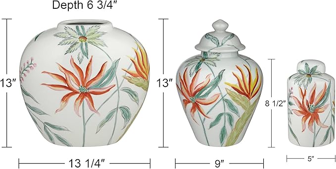Sensei Red and White 3-Piece Ceramic Vase and Jar Set - Dahlia Studios